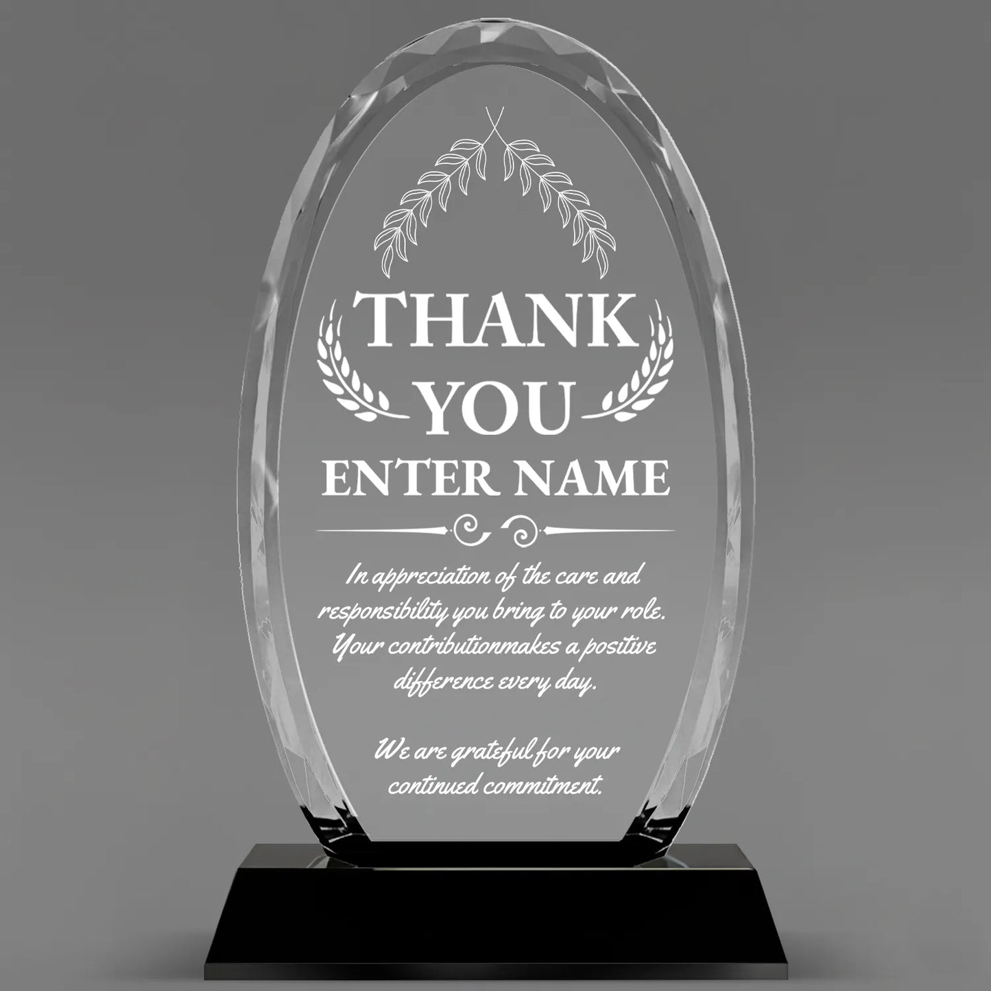 Thank You Awards - Optical Crystal Glass Oval Facet Awards - Personalize Online – Choose From 5 Designs