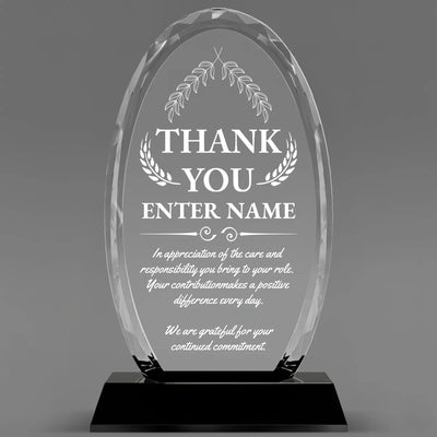 Thank You Awards - Optical Crystal Glass Oval Facet Awards - Personalize Online – Choose From 5 Designs