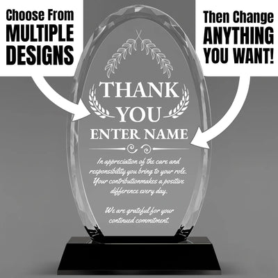 Thank You Awards - Optical Crystal Glass Oval Facet Awards - Personalize Online – Choose From 5 Designs