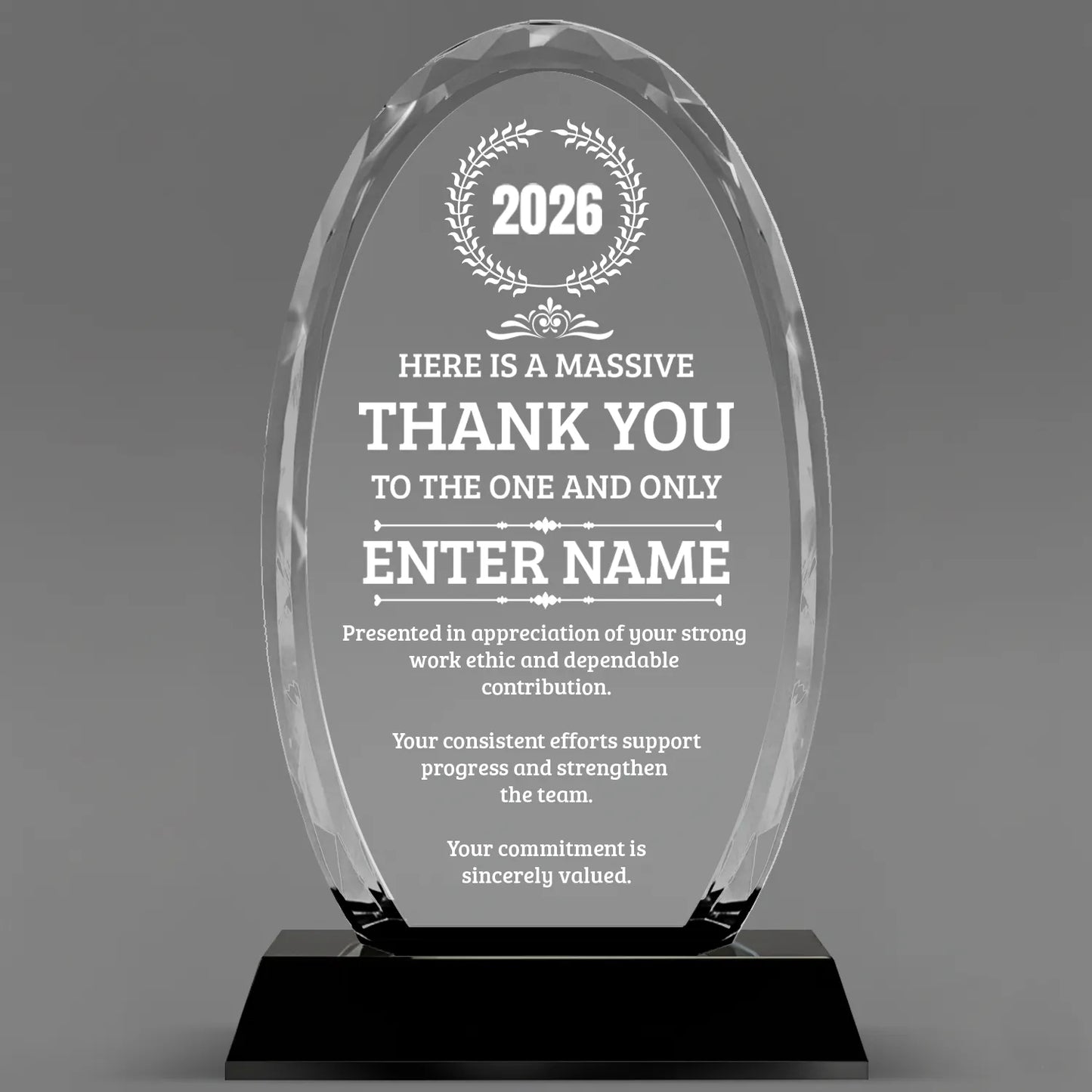 Thank You Awards - Optical Crystal Glass Oval Facet Awards - Personalize Online – Choose From 5 Designs