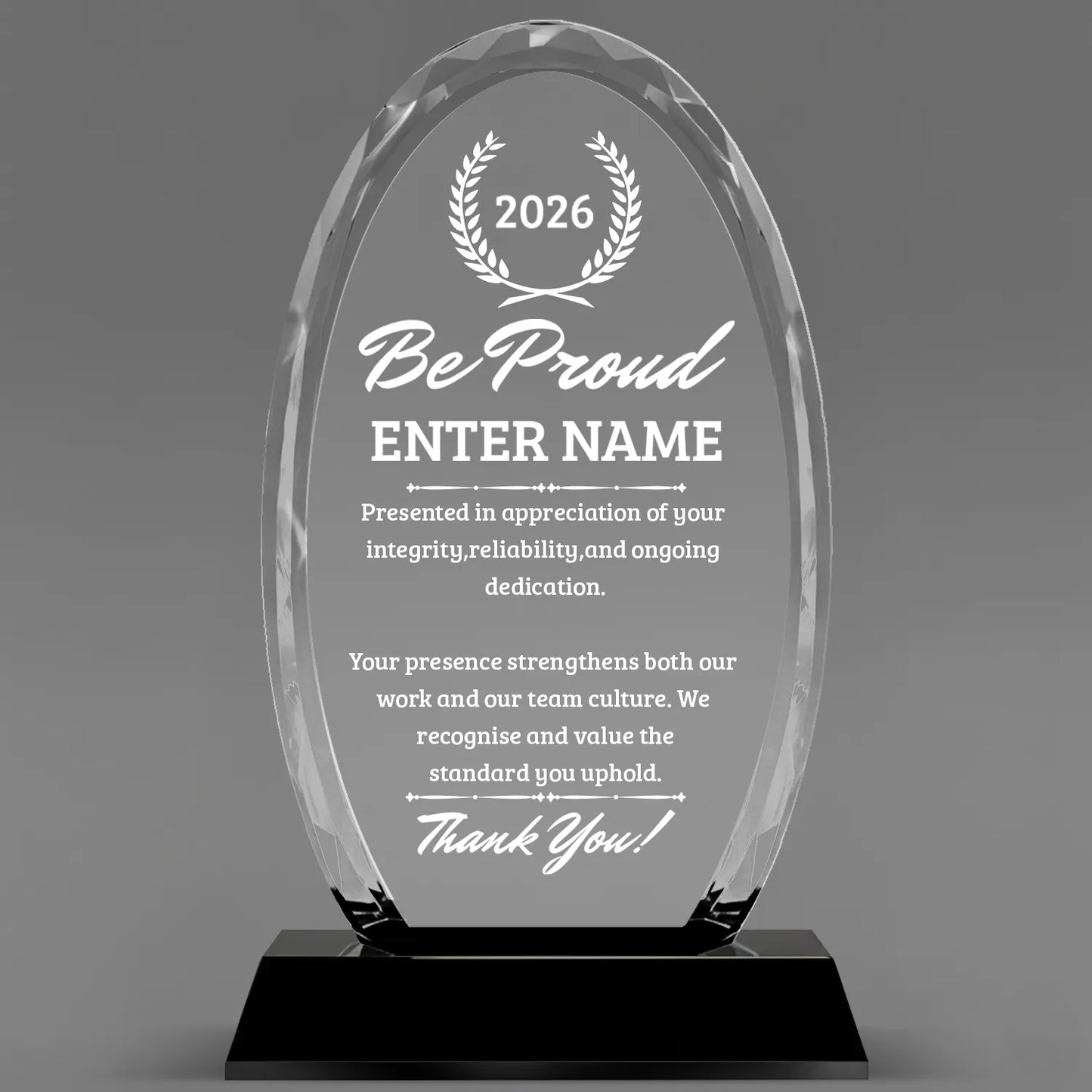 Thank You Awards - Optical Crystal Glass Oval Facet Awards - Personalize Online – Choose From 5 Designs