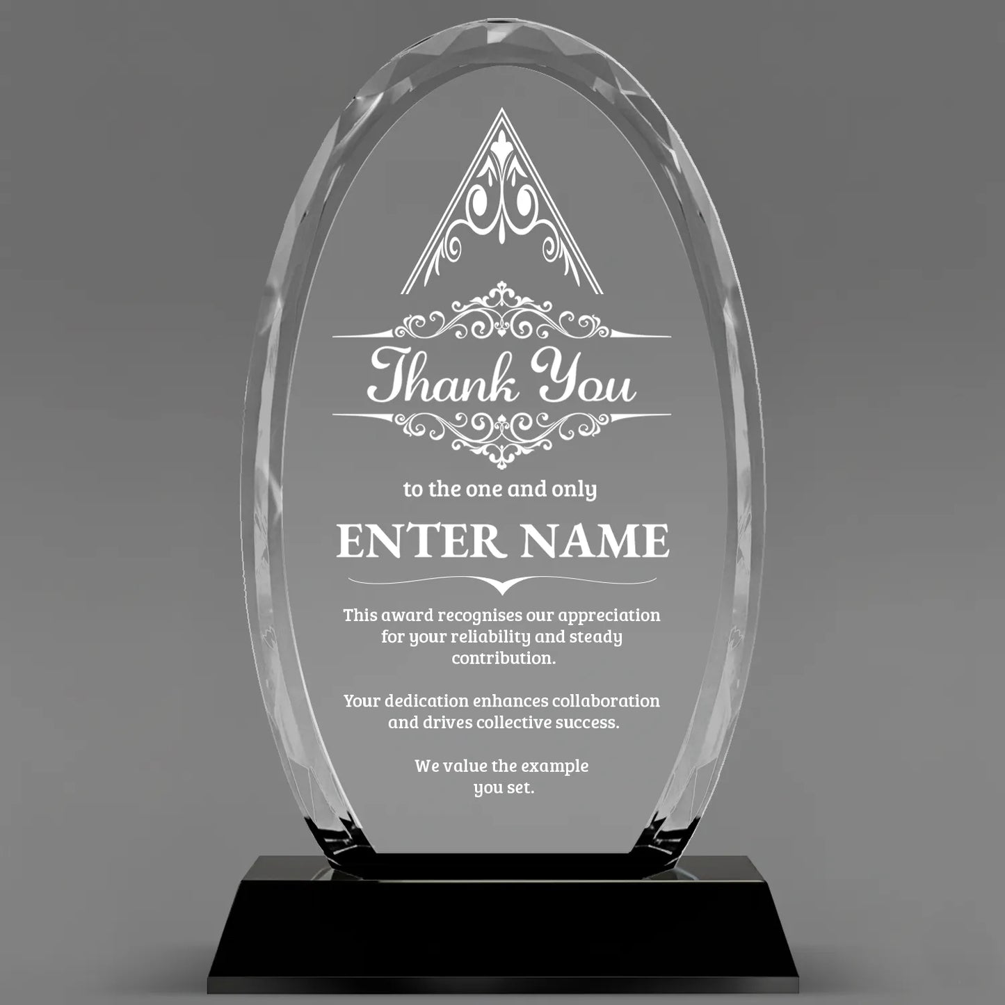 Thank You Awards - Optical Crystal Glass Oval Facet Awards - Personalize Online – Choose From 5 Designs