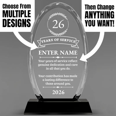 Long Service Awards - Optical Crystal Glass Oval Facet Awards - Personalize Online – Choose From 5 Designs
