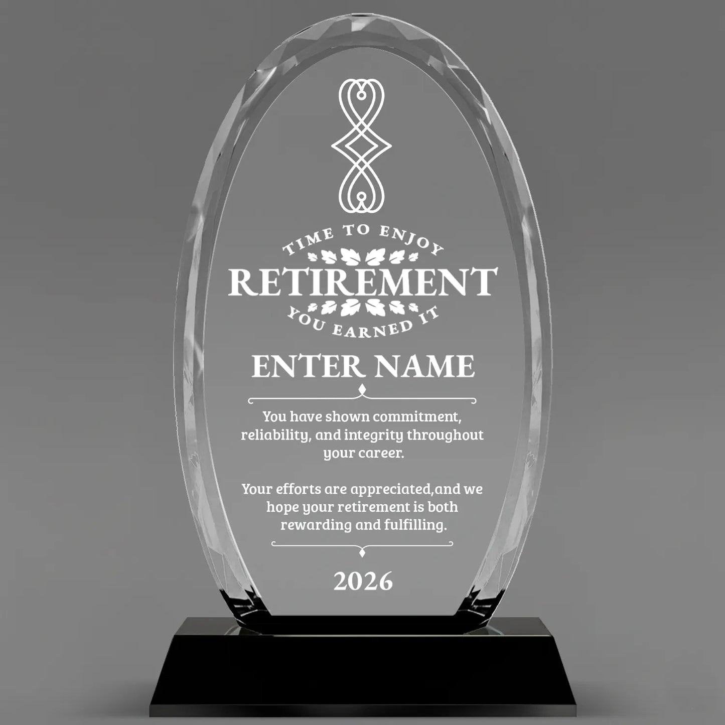 Retirement Awards - Optical Crystal Glass Oval Facet Awards - Personalize Online – Choose From 5 Designs
