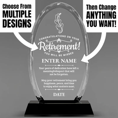 Retirement Awards - Optical Crystal Glass Oval Facet Awards - Personalize Online – Choose From 5 Designs