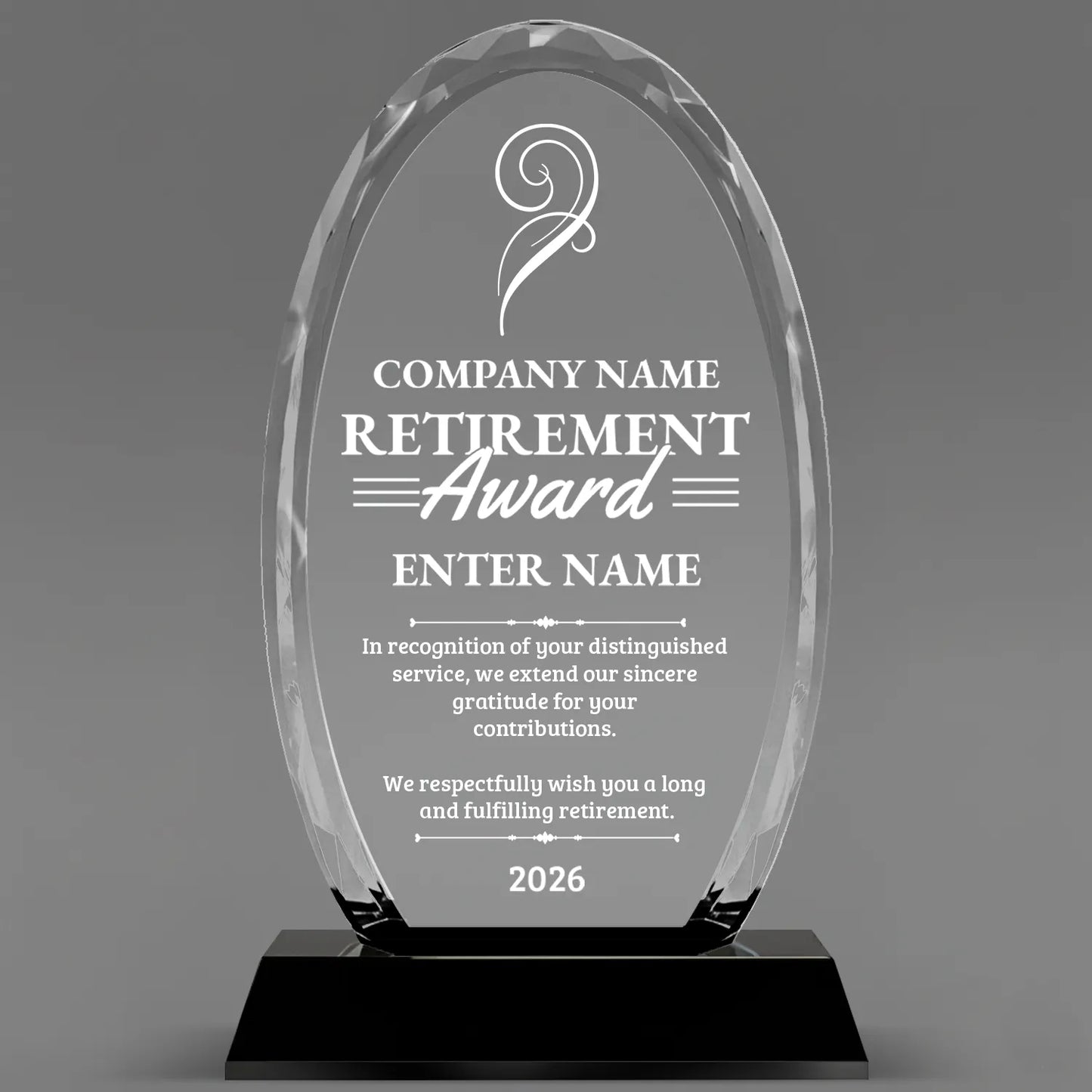 Retirement Awards - Optical Crystal Glass Oval Facet Awards - Personalize Online – Choose From 5 Designs