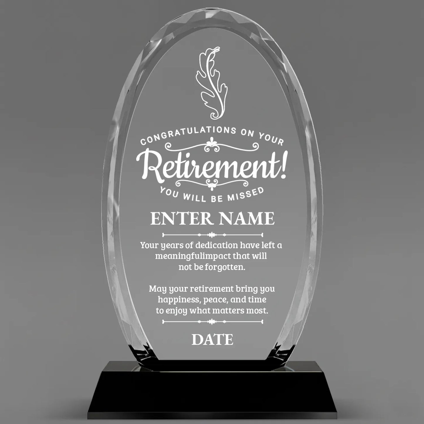 Retirement Awards - Optical Crystal Glass Oval Facet Awards - Personalize Online – Choose From 5 Designs