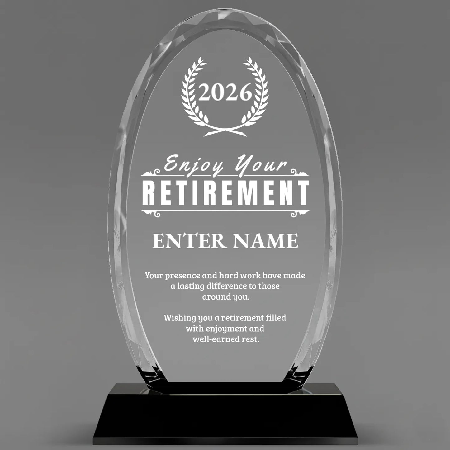 Retirement Awards - Optical Crystal Glass Oval Facet Awards - Personalize Online – Choose From 5 Designs