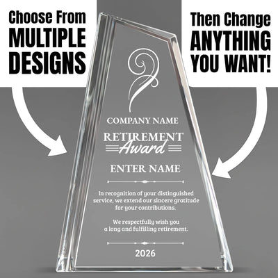 Retirement Awards - Crystal Peak Awards - Personalize Online – Choose From 5 Designs