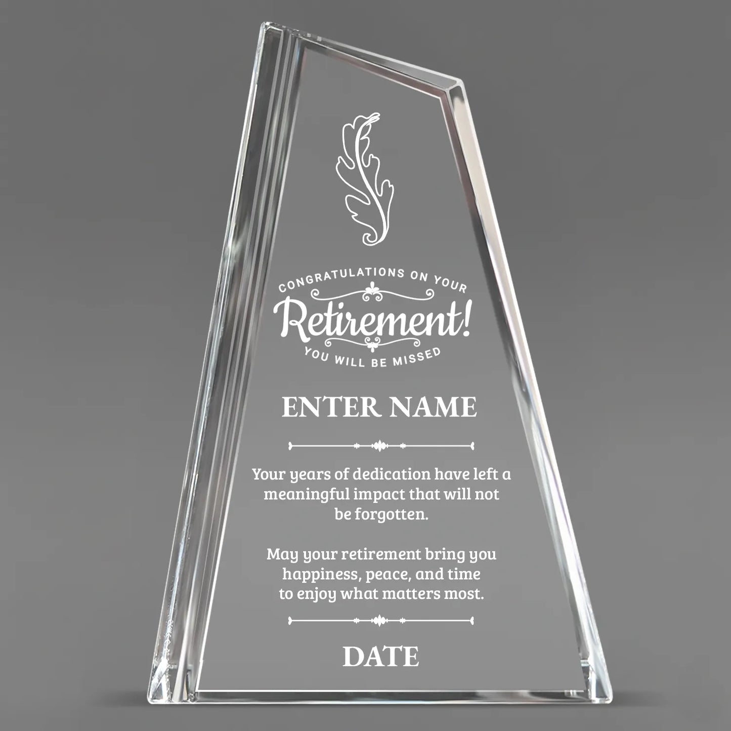 Retirement Awards - Crystal Peak Awards - Personalize Online – Choose From 5 Designs