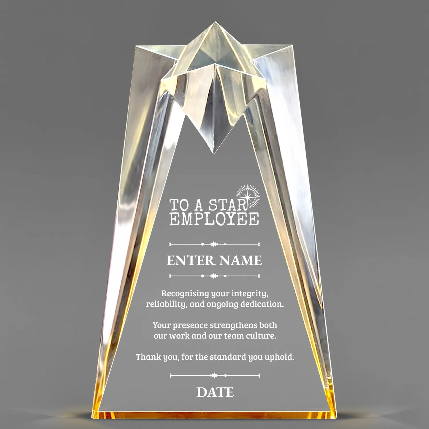 Employee Appreciation Awards - Gold Sculpted Star Acrylic Awards - Personalize Online – Choose From 5 Designs