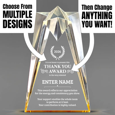 Thank You Awards - Gold Sculpted Star Acrylic Awards - Personalize Online – Choose From 5 Designs