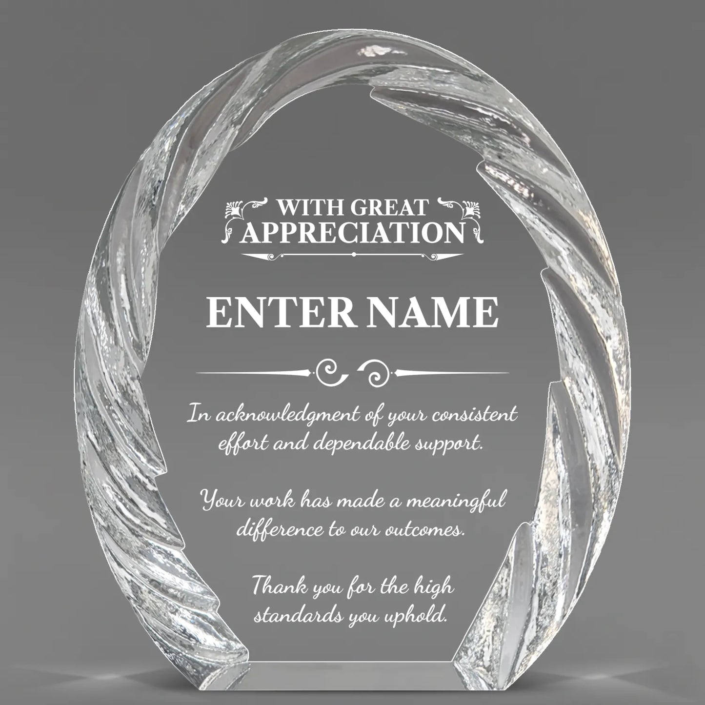 Appreciation Awards - Oval Crystal with Decorative Edge Awards - Personalize Online – Choose From 5 Designs
