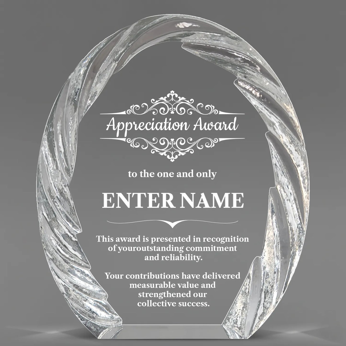 Appreciation Awards - Oval Crystal with Decorative Edge Awards - Personalize Online – Choose From 5 Designs