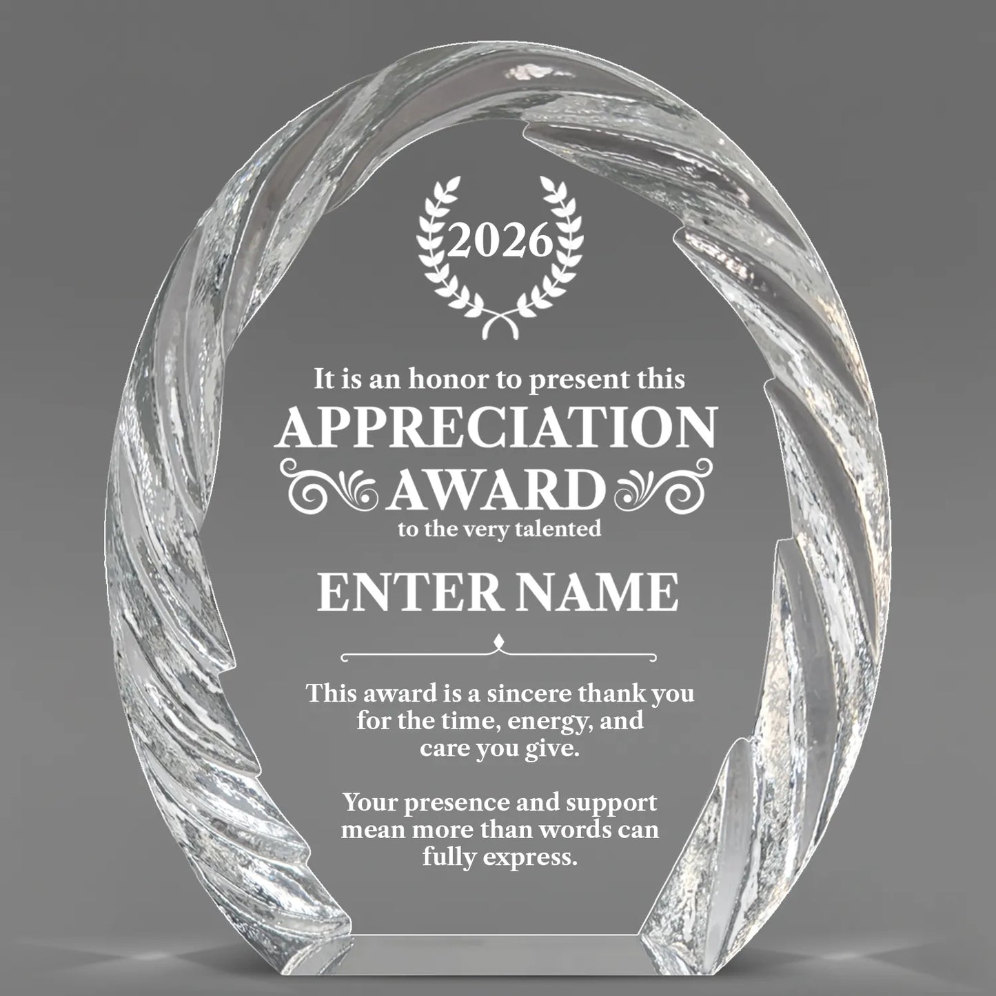 Appreciation Awards - Oval Crystal with Decorative Edge Awards - Personalize Online – Choose From 5 Designs