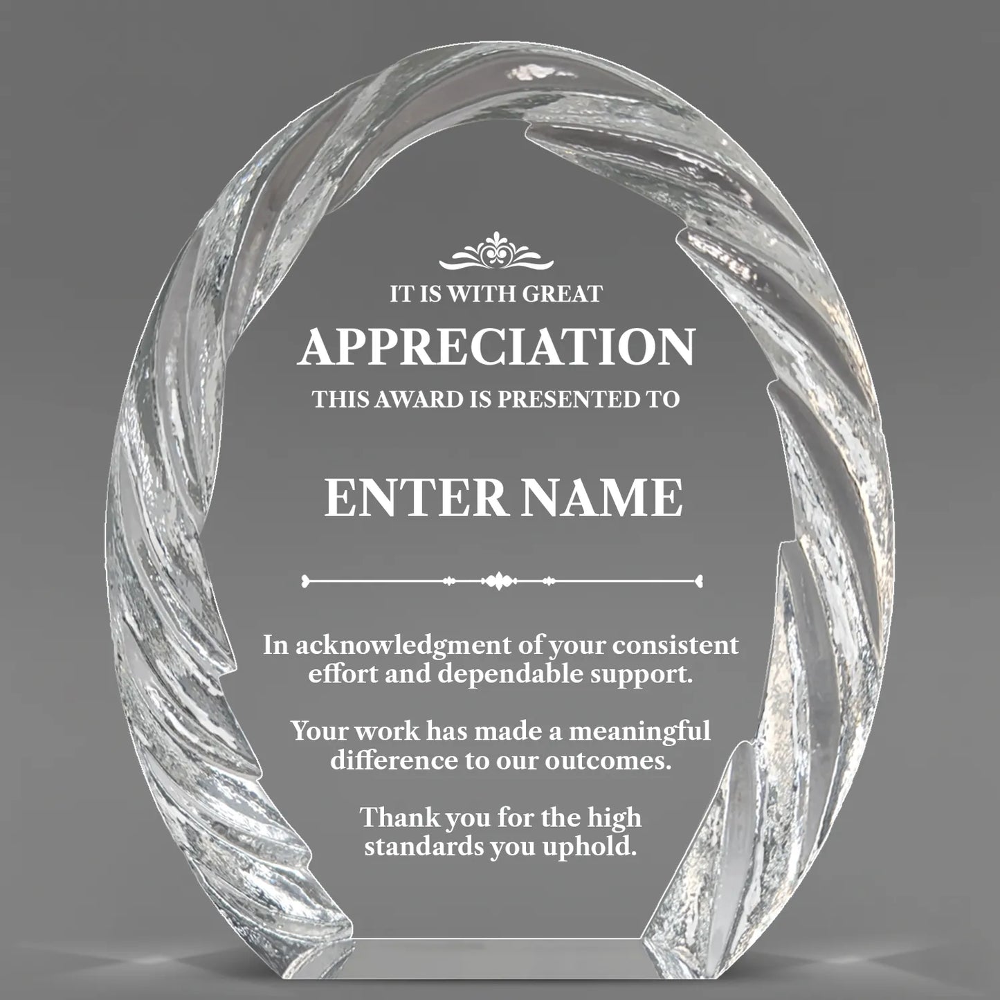 Appreciation Awards - Oval Crystal with Decorative Edge Awards - Personalize Online – Choose From 5 Designs