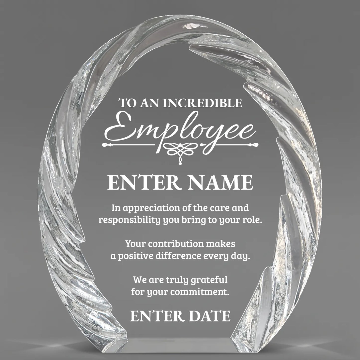 Employee Appreciation Awards - Oval Crystal with Decorative Edge Awards - Personalize Online – Choose From 5 Designs
