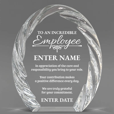 Employee Appreciation Awards - Oval Crystal with Decorative Edge Awards - Personalize Online – Choose From 5 Designs