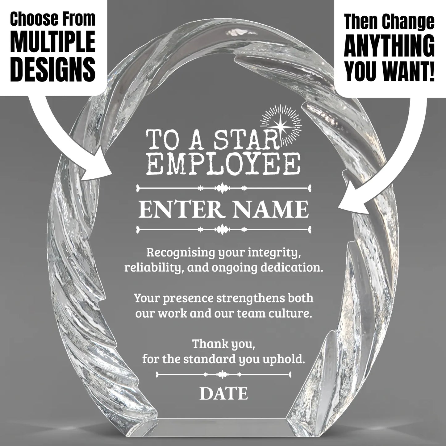 Employee Appreciation Awards - Oval Crystal with Decorative Edge Awards - Personalize Online – Choose From 5 Designs