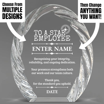 Employee Appreciation Awards - Oval Crystal with Decorative Edge Awards - Personalize Online – Choose From 5 Designs