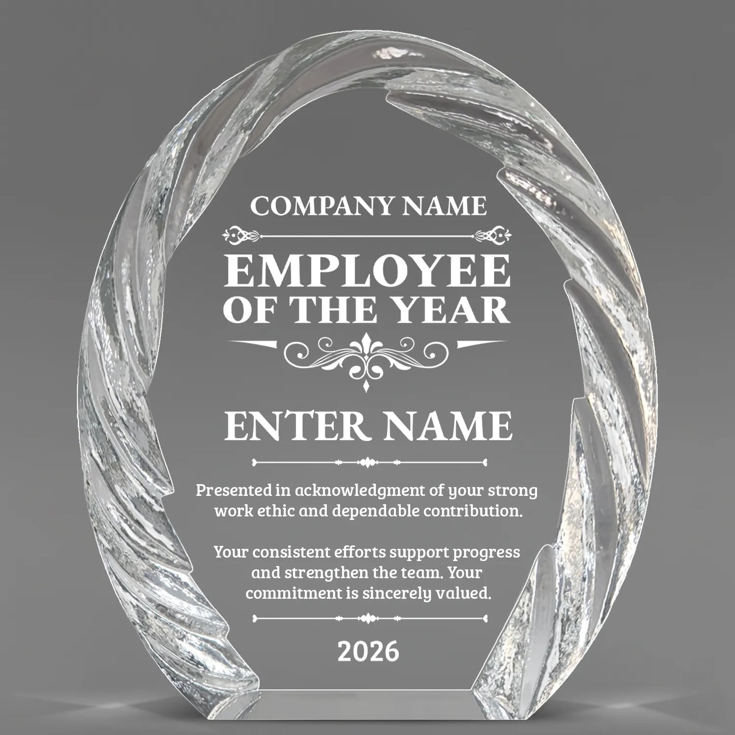 Employee Appreciation Awards - Oval Crystal with Decorative Edge Awards - Personalize Online – Choose From 5 Designs