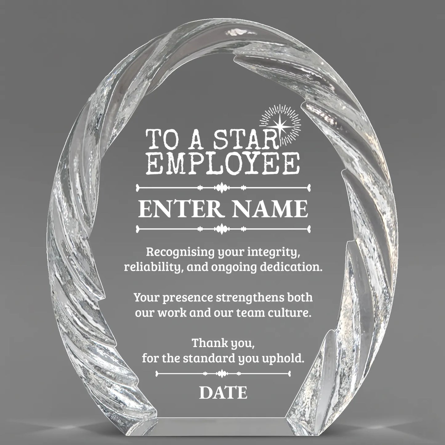 Employee Appreciation Awards - Oval Crystal with Decorative Edge Awards - Personalize Online – Choose From 5 Designs