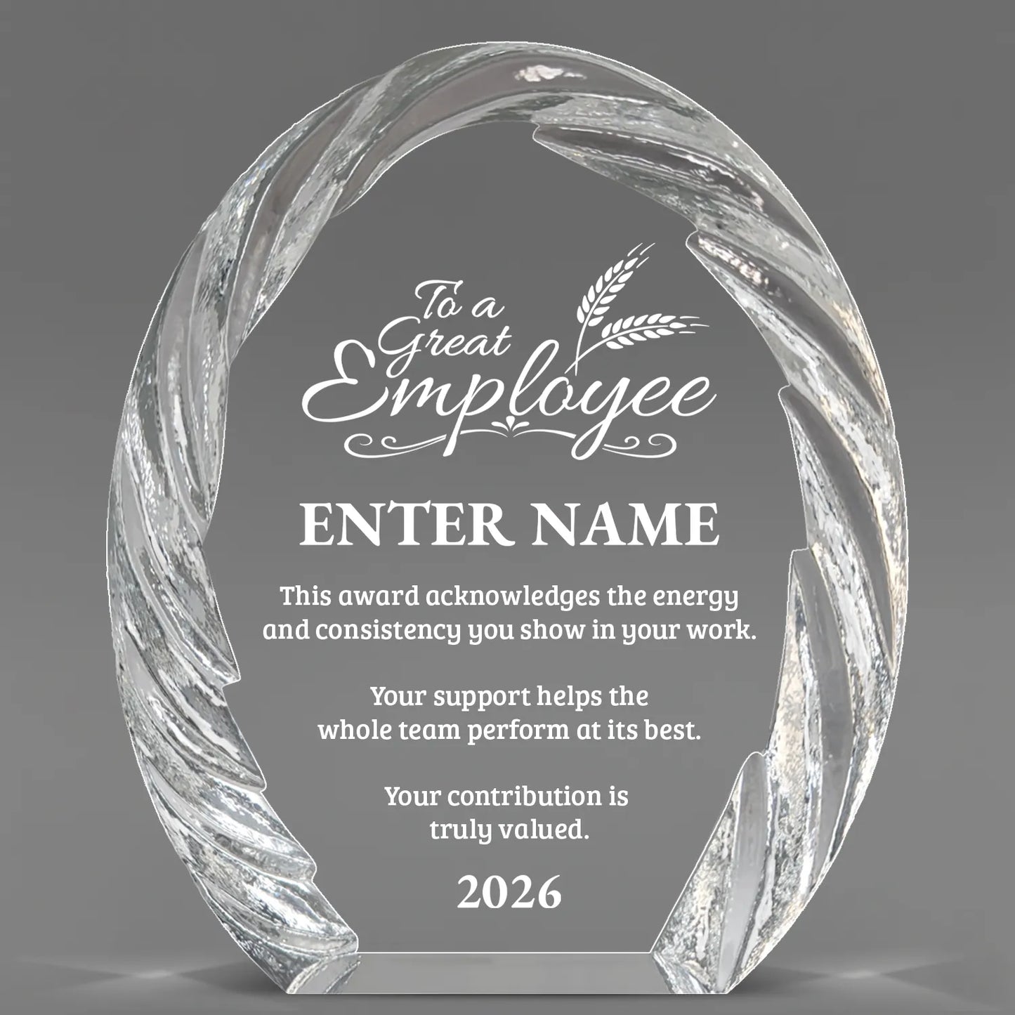 Employee Appreciation Awards - Oval Crystal with Decorative Edge Awards - Personalize Online – Choose From 5 Designs