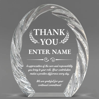 Thank You Awards - Oval Crystal with Decorative Edge Awards - Personalize Online – Choose From 5 Designs