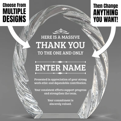 Thank You Awards - Oval Crystal with Decorative Edge Awards - Personalize Online – Choose From 5 Designs