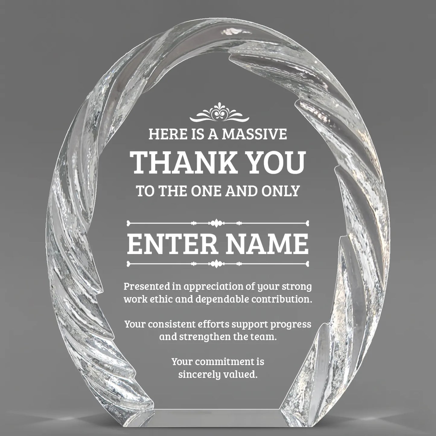 Thank You Awards - Oval Crystal with Decorative Edge Awards - Personalize Online – Choose From 5 Designs