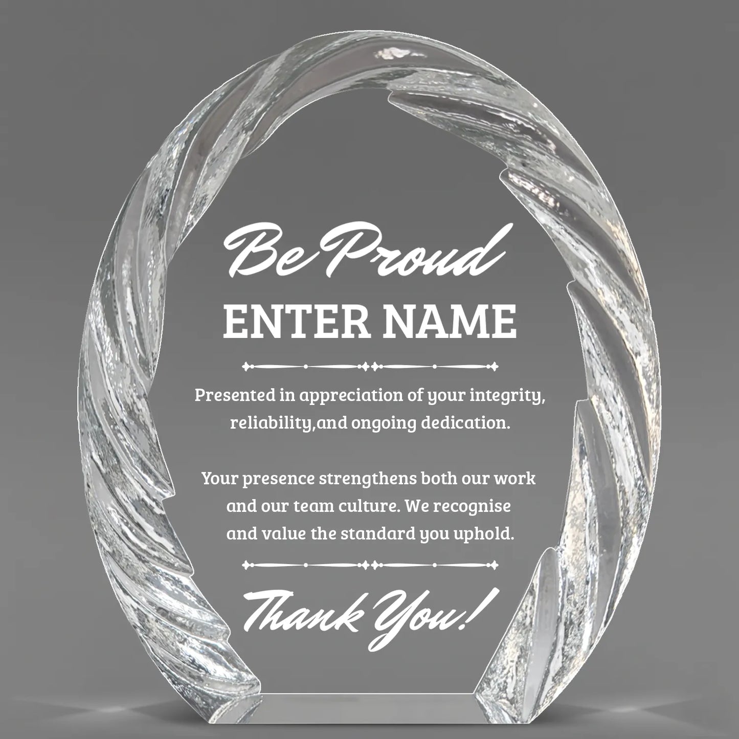 Thank You Awards - Oval Crystal with Decorative Edge Awards - Personalize Online – Choose From 5 Designs