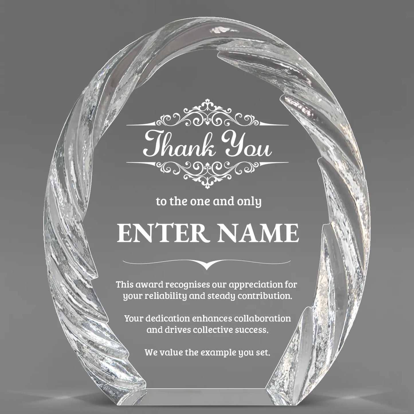 Thank You Awards - Oval Crystal with Decorative Edge Awards - Personalize Online – Choose From 5 Designs