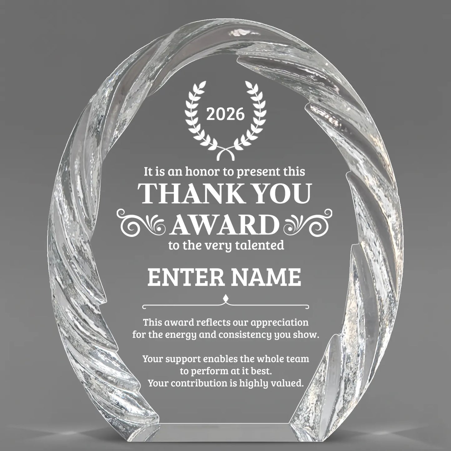 Thank You Awards - Oval Crystal with Decorative Edge Awards - Personalize Online – Choose From 5 Designs
