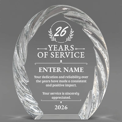 Long Service Awards - Oval Crystal with Decorative Edge Awards - Personalize Online – Choose From 5 Designs