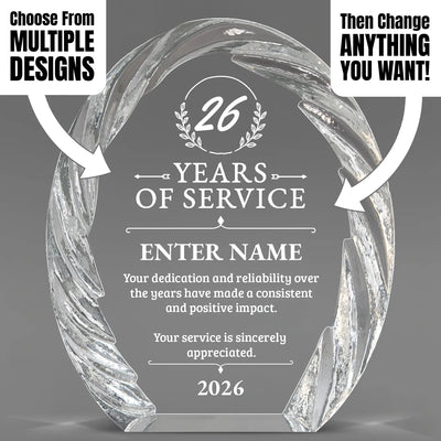 Long Service Awards - Oval Crystal with Decorative Edge Awards - Personalize Online – Choose From 5 Designs
