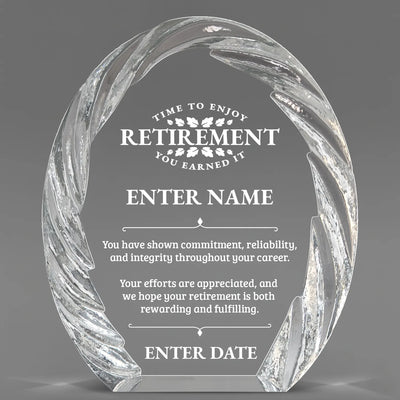 Retirement Awards - Oval Crystal with Decorative Edge Awards - Personalize Online – Choose From 5 Designs
