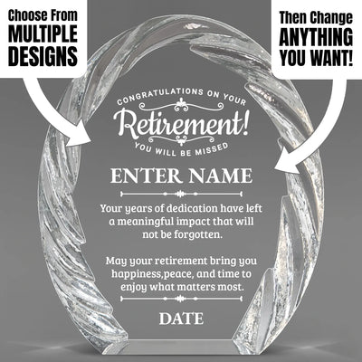 Retirement Awards - Oval Crystal with Decorative Edge Awards - Personalize Online – Choose From 5 Designs