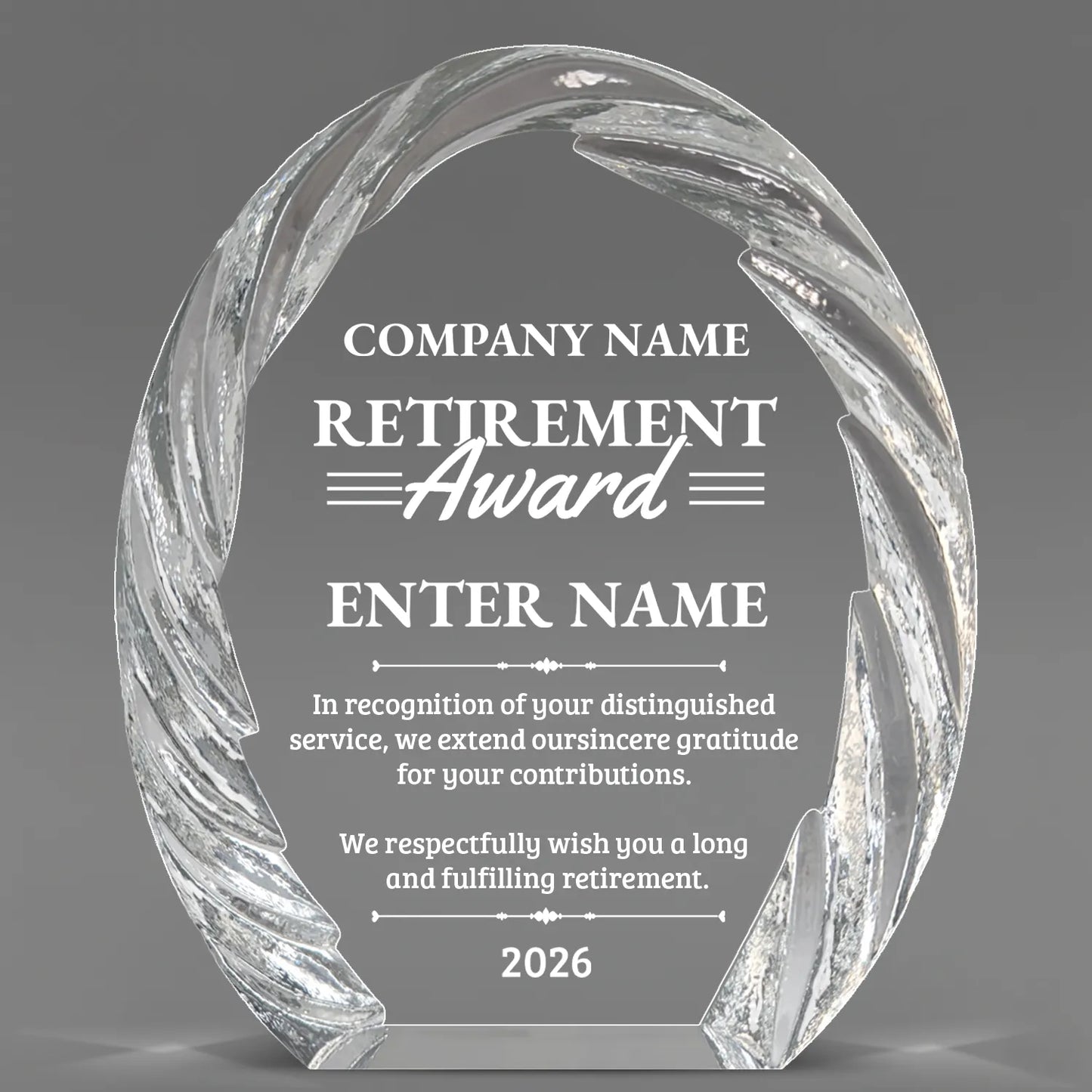 Retirement Awards - Oval Crystal with Decorative Edge Awards - Personalize Online – Choose From 5 Designs