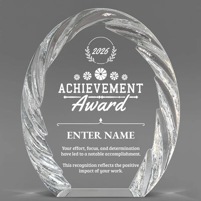 Achievement Awards - Oval Crystal with Decorative Edge Awards - Personalize Online – Choose From 5 Designs