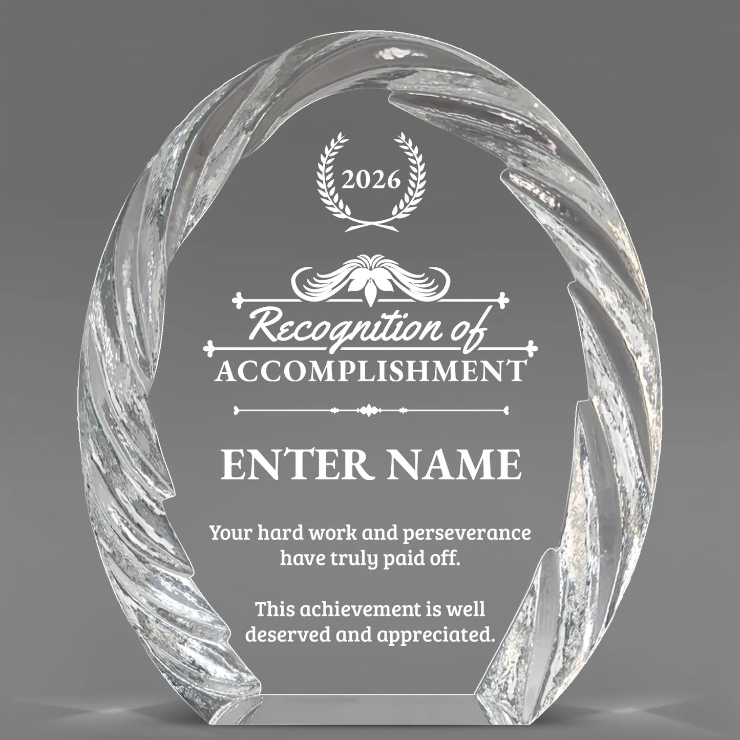 Achievement Awards - Oval Crystal with Decorative Edge Awards - Personalize Online – Choose From 5 Designs
