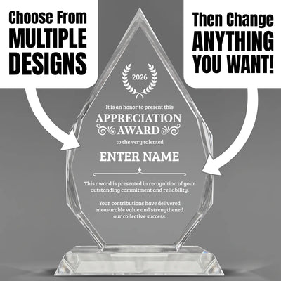 Appreciation Awards - Optic Crystal Royal Diamond Awards - Personalize Online – Choose From 5 Designs