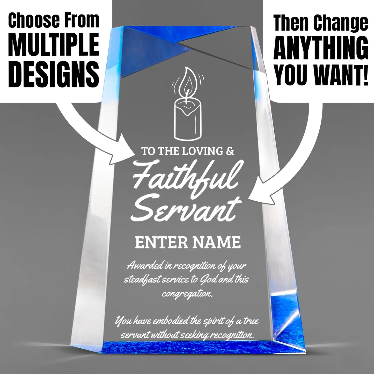 Church Awards - Blue Facet Wedge Acrylic Awards - Personalize Online – Choose From 5 Designs