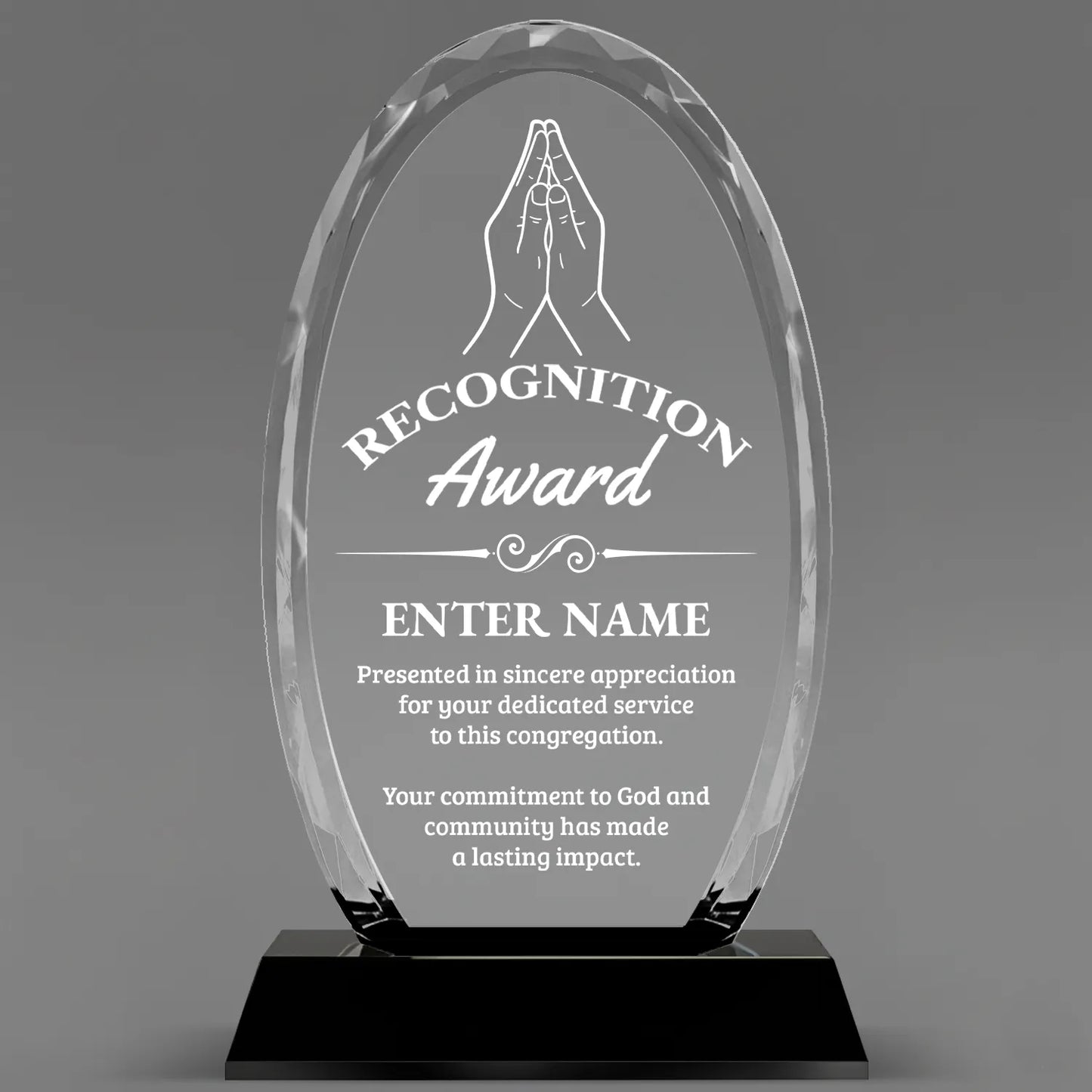 Church Awards - Optical Crystal Glass Oval Facet Awards - Personalize Online – Choose From 5 Designs