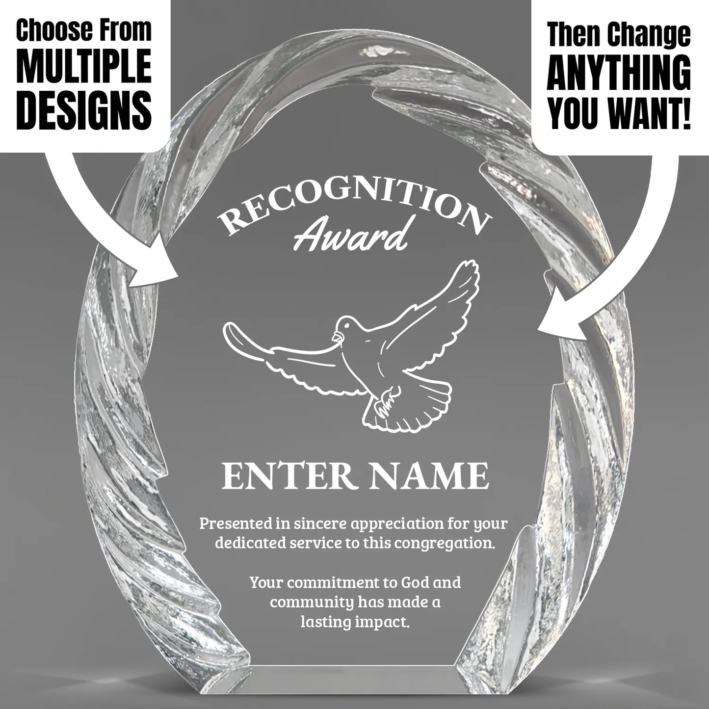 Church Awards - Oval Crystal with Decorative Edge Awards - Personalize Online – Choose From 5 Designs
