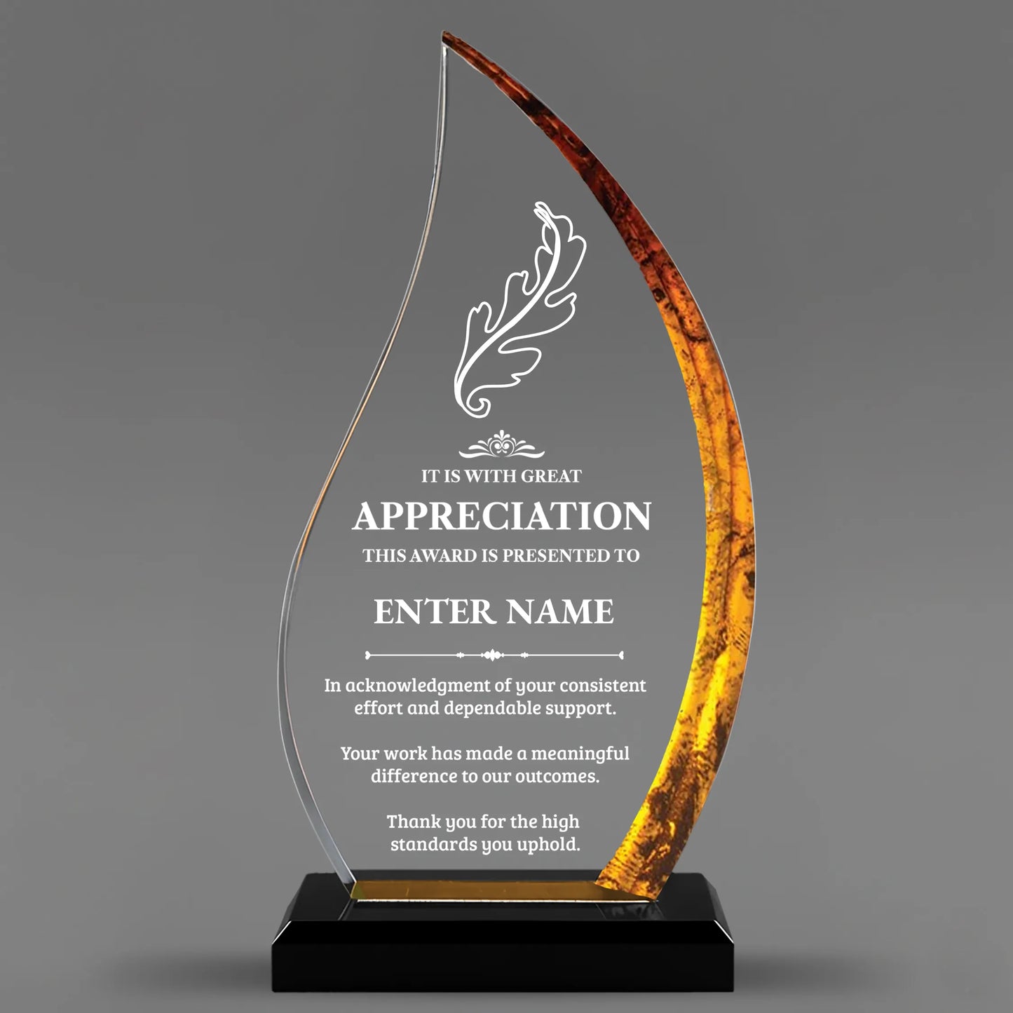 Appreciation Awards - Acrylic Gold Flame Awards - Personalize Online – Choose From 5 Designs