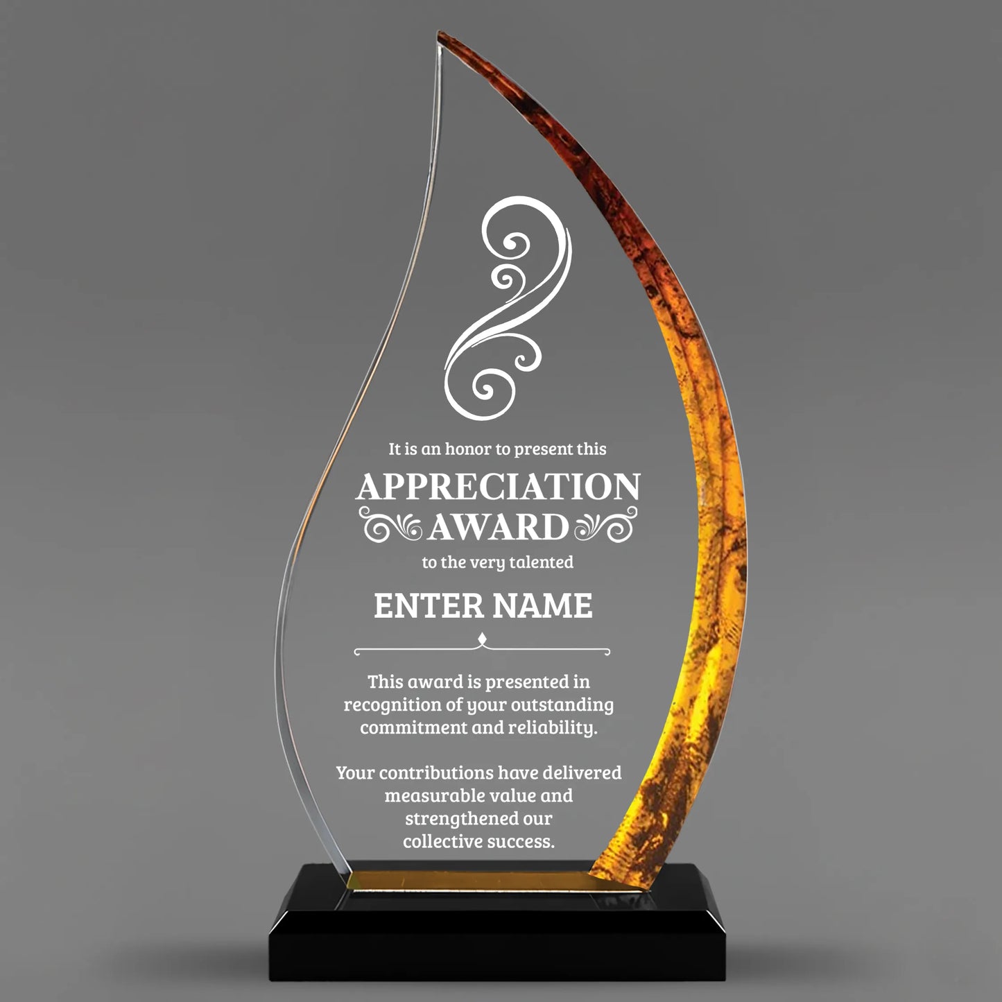 Appreciation Awards - Acrylic Gold Flame Awards - Personalize Online – Choose From 5 Designs