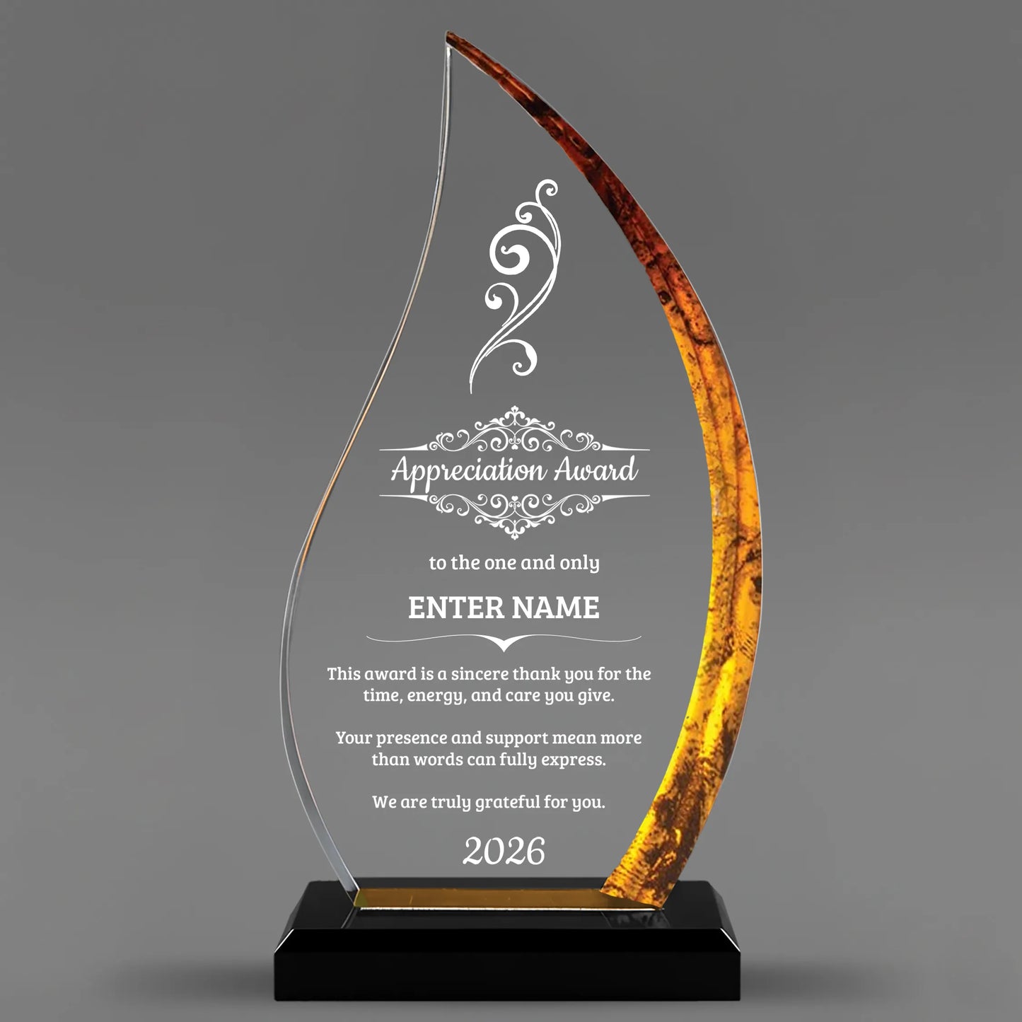 Appreciation Awards - Acrylic Gold Flame Awards - Personalize Online – Choose From 5 Designs