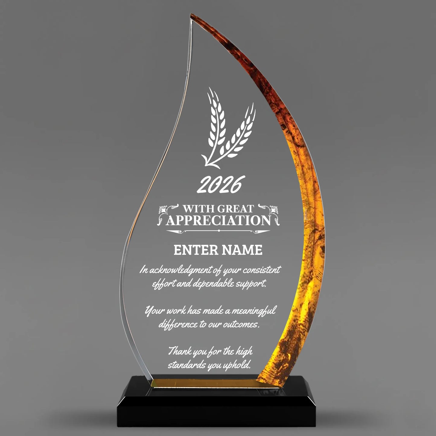 Appreciation Awards - Acrylic Gold Flame Awards - Personalize Online – Choose From 5 Designs