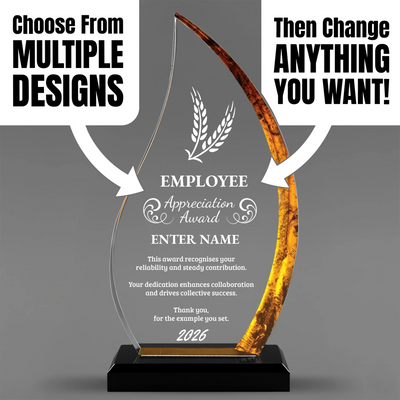 Employee Appreciation Awards - Acrylic Gold Flame Awards - Personalize Online – Choose From 5 Designs