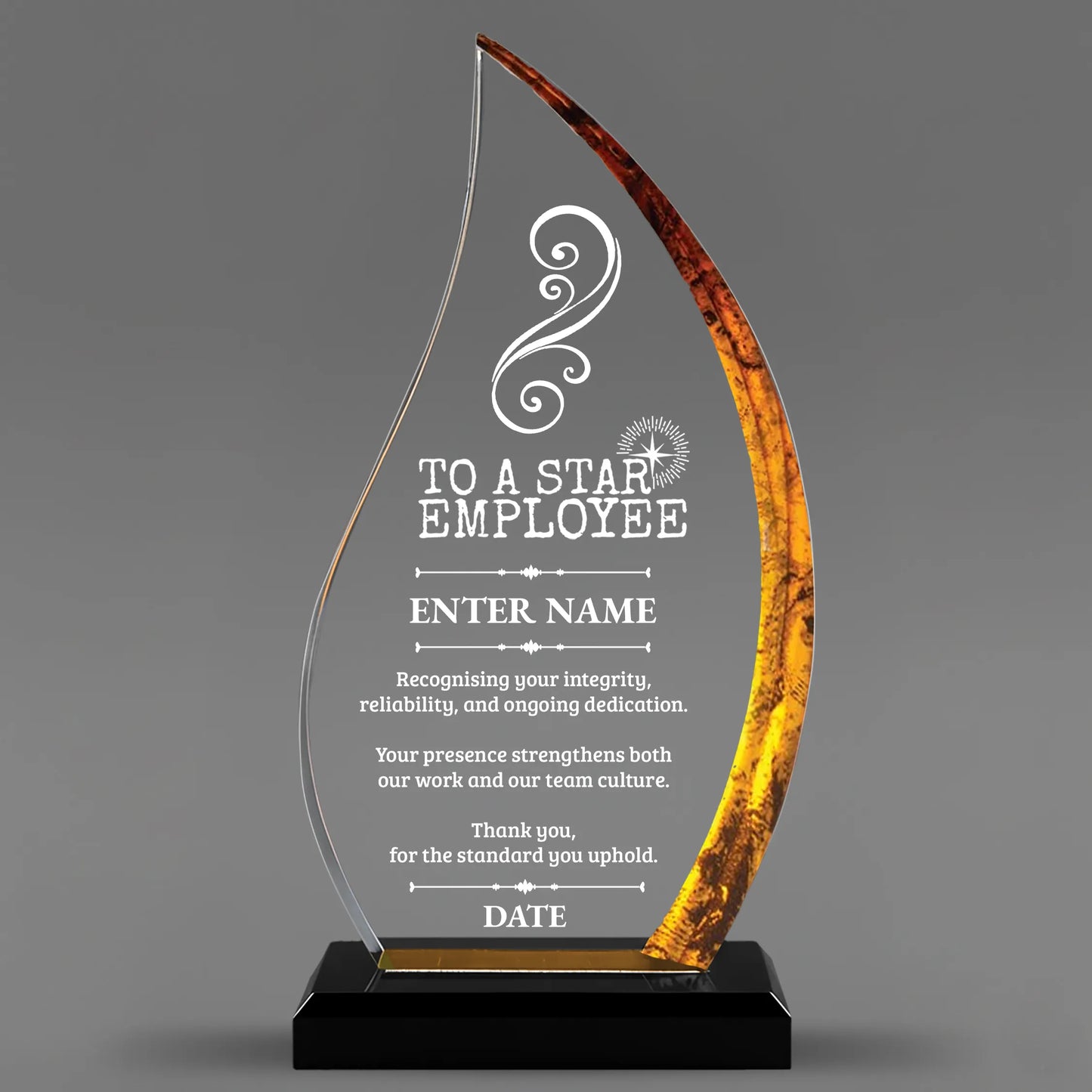 Employee Appreciation Awards - Acrylic Gold Flame Awards - Personalize Online – Choose From 5 Designs
